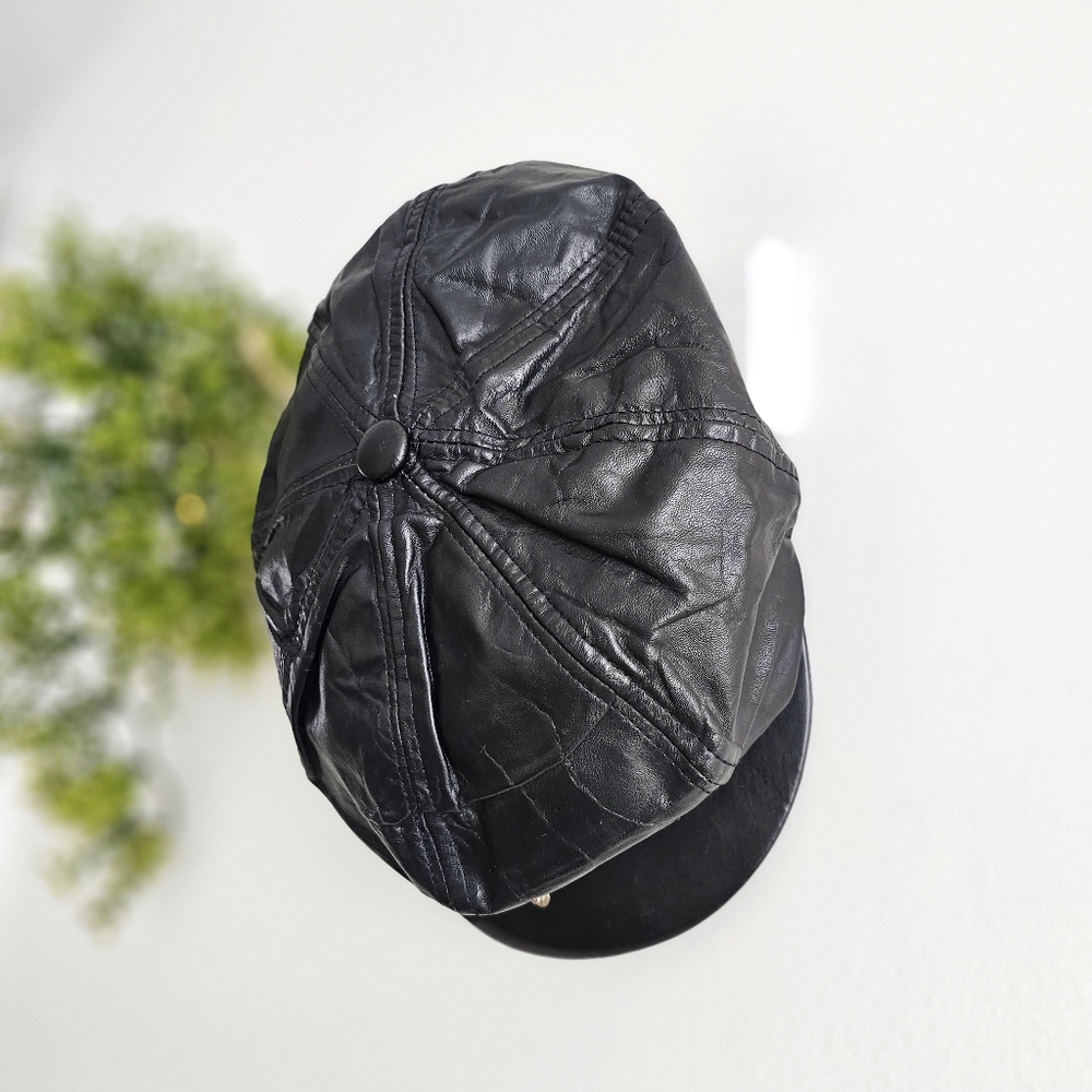 Black Leather Newsboy Cap - Picture 12 of 17
